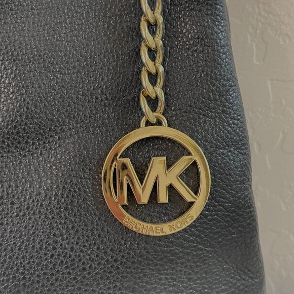 Michael Kors Jet Set Chain Large Shoulder Tote Black Leather Gold Logo - Picture 10 of 14